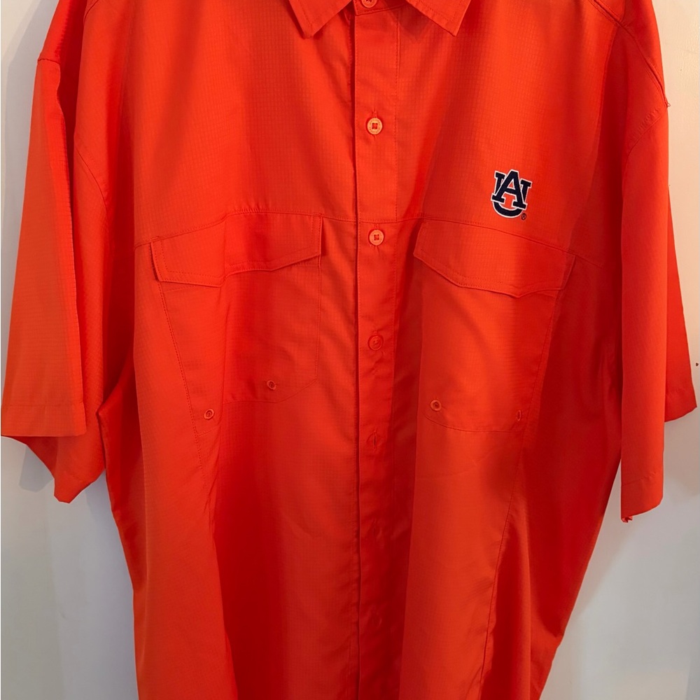 Antigua Orange Short-Sleeve Button-Down Shirt with AU Logo